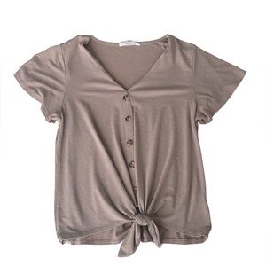 Hippie Rose Tan Tied Button Down Tee